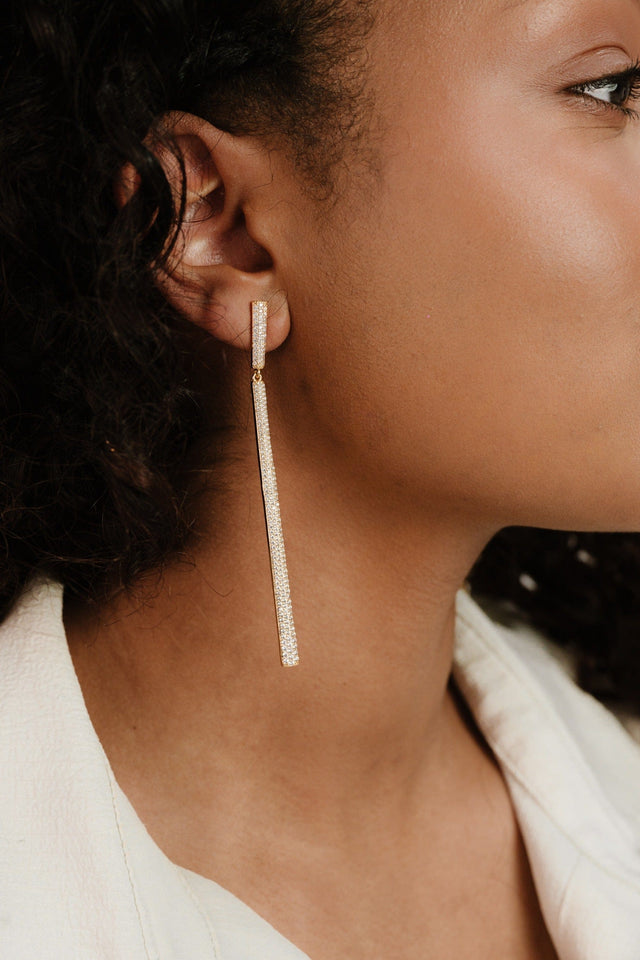 Ettika Earrings Clear Crystals / One Size Straight Drop Crystal Dangle Earrings