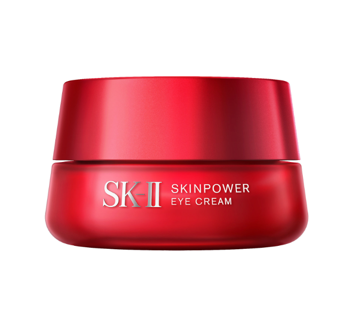 Red jar of SK-II Skinpower Eye Cream on a white background