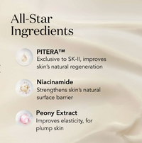 SK-II skincare product with ingredients listed on a beige background