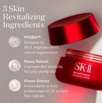 SK-II Skinpower Advanced Cream with ingredients listed on a gray background
