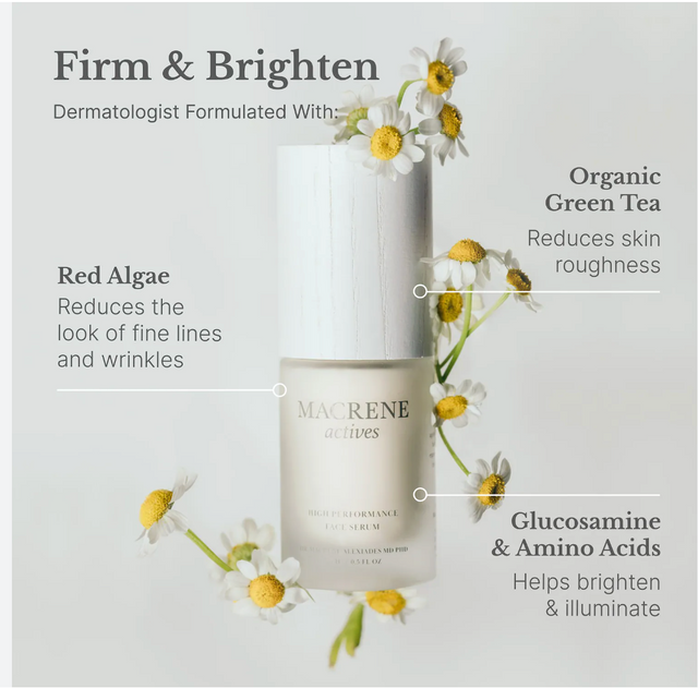 Skincare product with ingredients highlighted on a light background