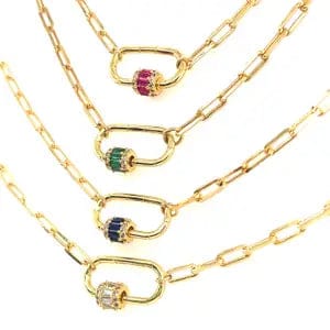 Eiluj Beauty Gold Filled Gemstone Carabiner Paperclip Chain Necklace