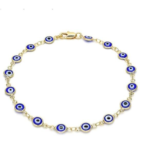 RM Gold Bracelet Blue 18k Gold Evil Eye Bracelet 8''