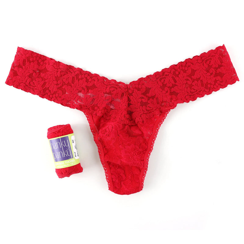 Hanky Panky Thong Red Rolled Signature Lace Low Rise Thong