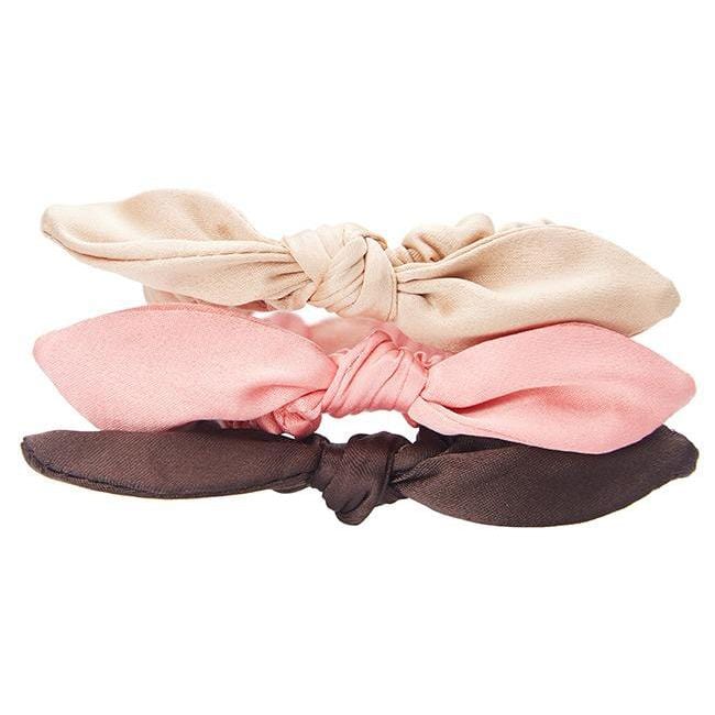L. Erickson Hair Ties Coral Pink/Espresso/Camel Bow Scrunchie 3-Pack
