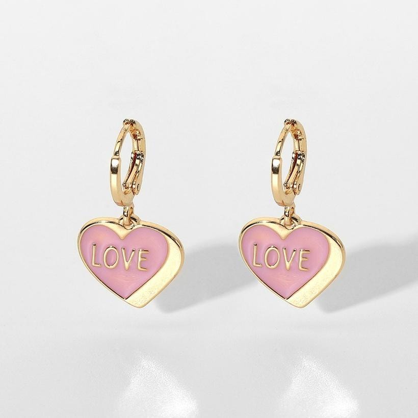 Koko and Lola Earrings Holi Pink Love Stainless Steel Enamel Heart Hoop Earrings