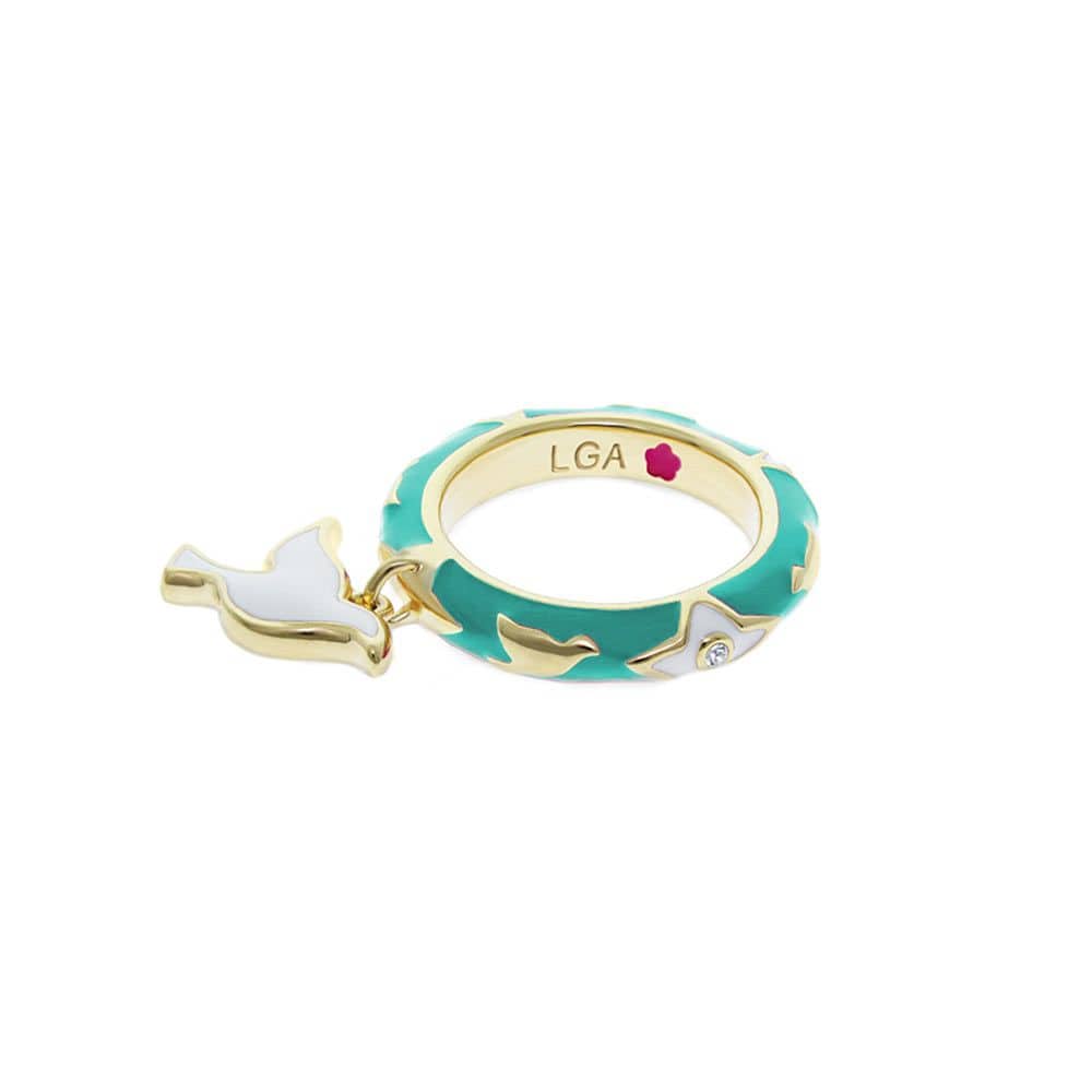 Lauren G Adams Rings 6 / Turquoise and Gold Peace and Dove Stackable Ring