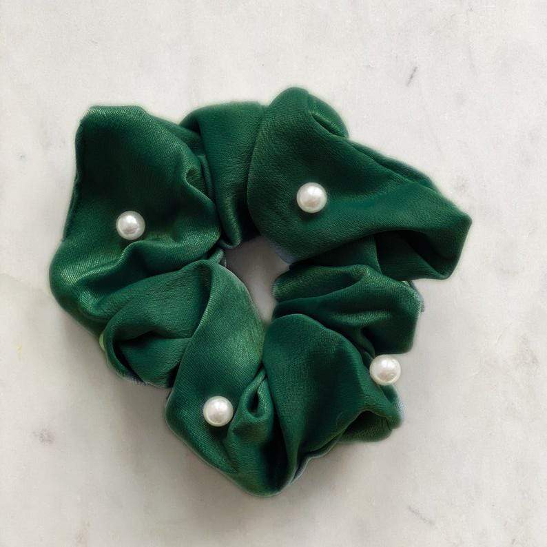 Prep Obsessed Scrunchies Emerald Pearl Satin Hair Scrunchie