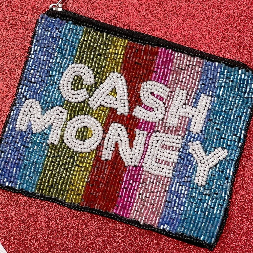 Prep Obsessed Beaded Pouch Cash Money' Striped Beaded Zip Pouch