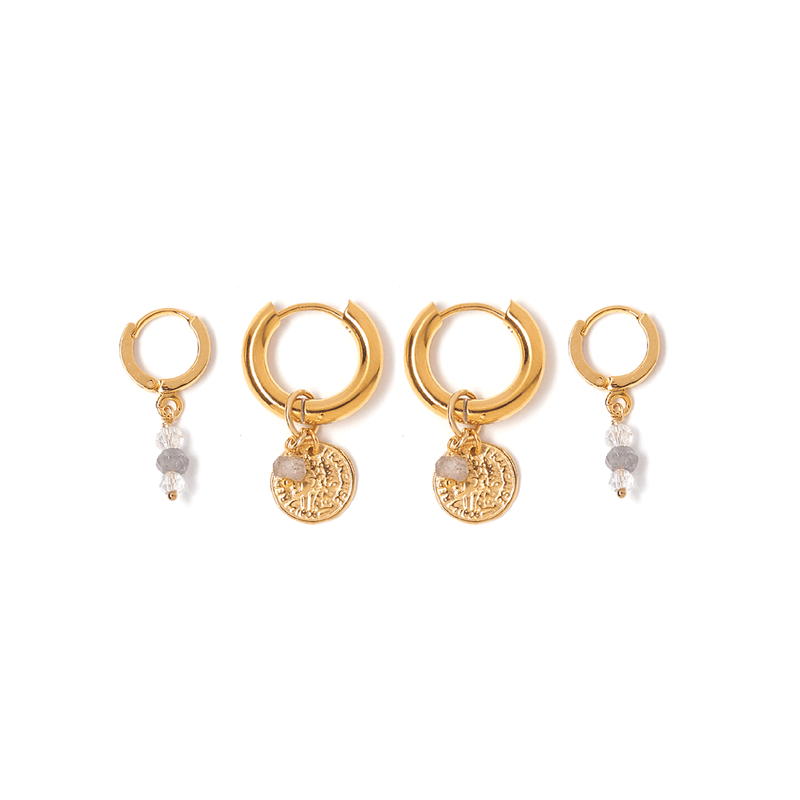 Tess + Tricia Earrings Labradorite Coin Cluster Earring Set